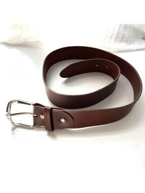 Vintage Mens Brown Leather Belt Silver Square Buckle Classic Casual Dress Belt L